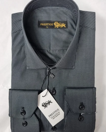 پیراهن حریر خط ریز زمینه مشکی با خط طوسی