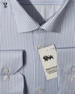 پیراهن حریر خط درشت زمینه سفید با خط آبی - تصویر 2