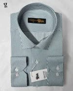 پیراهن حریر خط درشت زمینه سفید با خط سبز