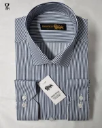 پیراهن حریر خط درشت زمینه سفید با خط سرمه ای