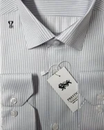 پیراهن حریر خط درشت زمینه سفید با خط طوسی روشن - تصویر 2