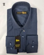 پیراهن حریر خط ریز زمینه سرمه ای با خط آبی