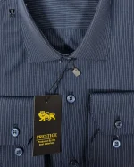 پیراهن حریر خط ریز زمینه سرمه ای با خط آبی - تصویر 2