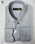 پیراهن حریر خط ریز زمینه طوسی با خط مشکی