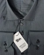 پیراهن حریر خط ریز زمینه مشکی با خط طوسی - تصویر 2