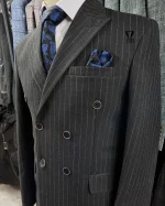 کت و شلوار دبل برست دیپلمات مشکی خط آبی - تصویر 4