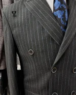 کت و شلوار دبل برست دیپلمات مشکی خط آبی - تصویر 2