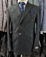 کت و شلوار دبل برست دیپلمات مشکی خط آبی