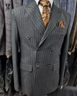 کت و شلوار دبل برست دیپلمات مشکی خط سفید - تصویر 4