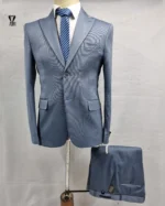 کت و شلوار کشی میله ای آبی