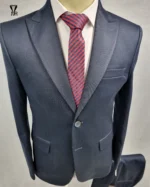 کت و شلوار کشی میله ای سرمه ای