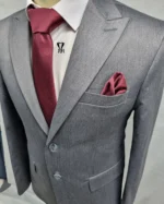 کت و شلوار کشی میله ای طوسی - تصویر 2